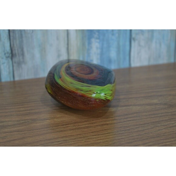 Hand Blown Art Glass Paperweight Green Copper Aventurine Swirl Galaxy Stone - Picture 8 of 8